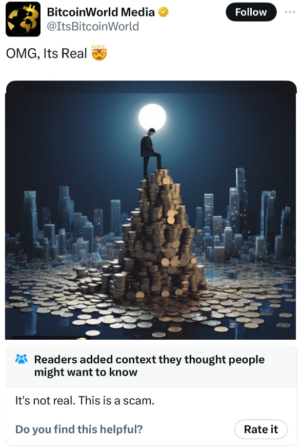 Money - BitcoinWorld Media Omg, Its Real Readers added context they thought people might want to know It's not real. This is a scam. Do you find this helpful? Rate it